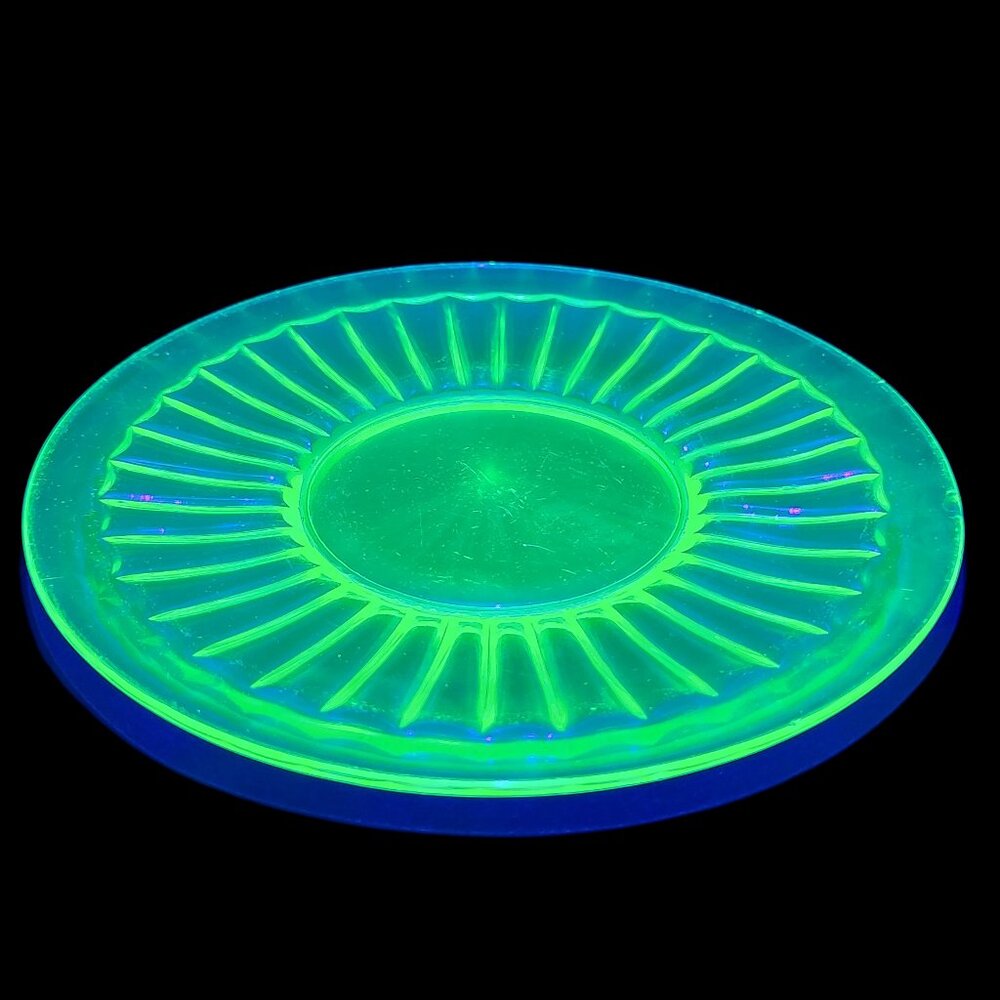 Vintage Uranium Depression Glass Green Striped Round Saucer